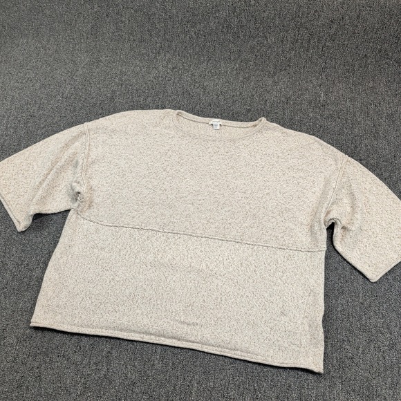 Pure Jill Minimalist Boxy Cotton Sweater S Beige Marled Knit Pocket Relaxed Top — photo 2